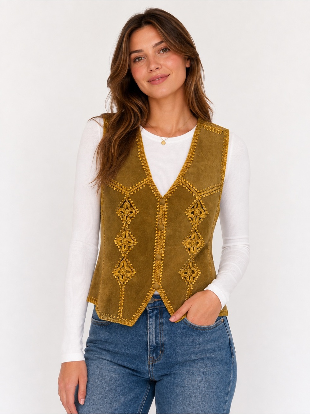Ying Ying of Nevada Suede and Crochet Vest, Size M - Picture 2 of 8